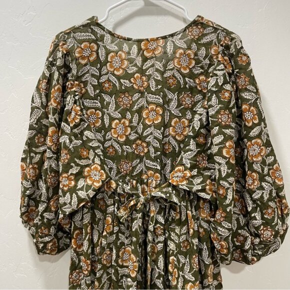 NWT GardenBelle Women's One Size Marlowe Organic Cotton Hand Block Printed Dress - Picture 8 of 16